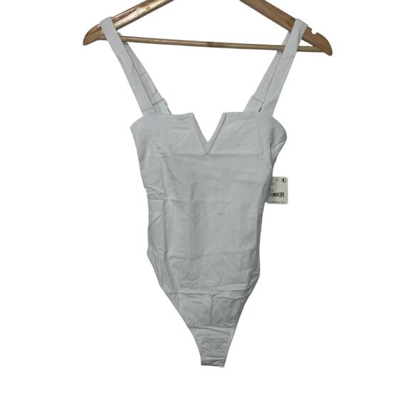 Free People Pippa V Wire Bodysuit XS Ivory Textured Sleeveless Thong Wide Strap - Picture 2 of 6